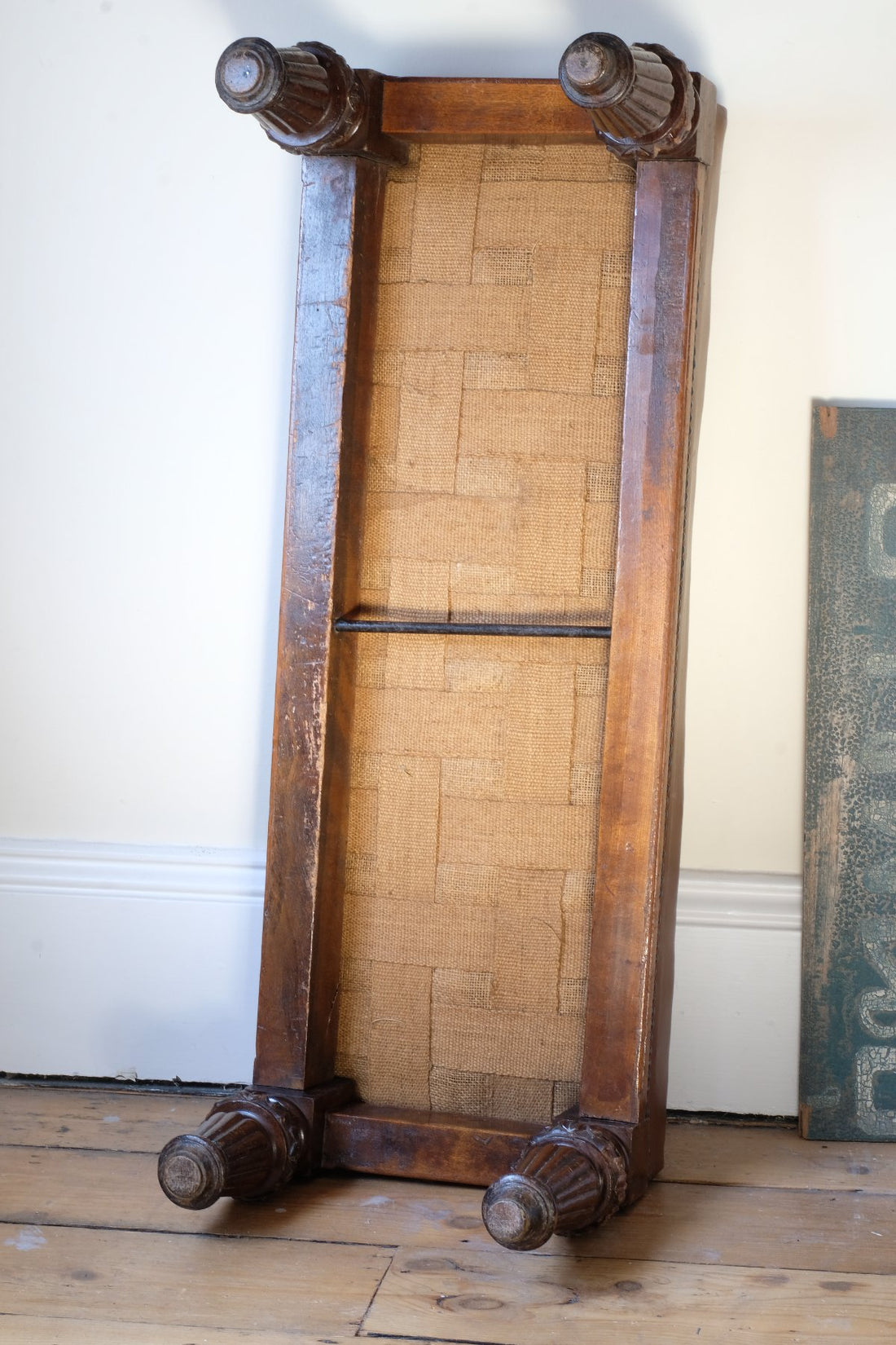 underneath view of webbing and iron bracing bar - Victorian Oak and Leather Masonic Kneeling Bench Brighton Lodge Provenance