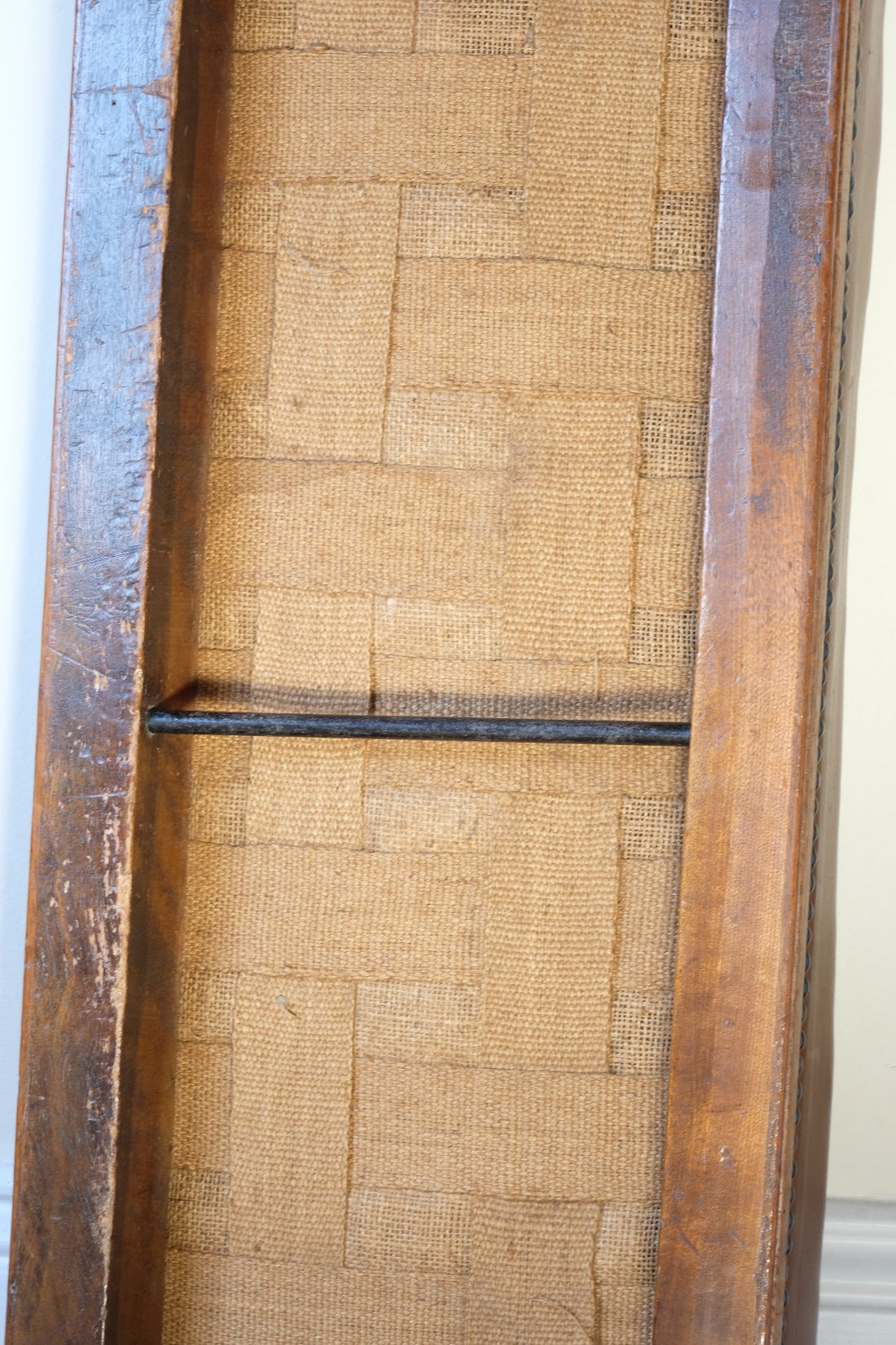 underneath view of webbing and iron bracing bar - Victorian Oak and Leather Masonic Kneeling Bench Brighton Lodge Provenance