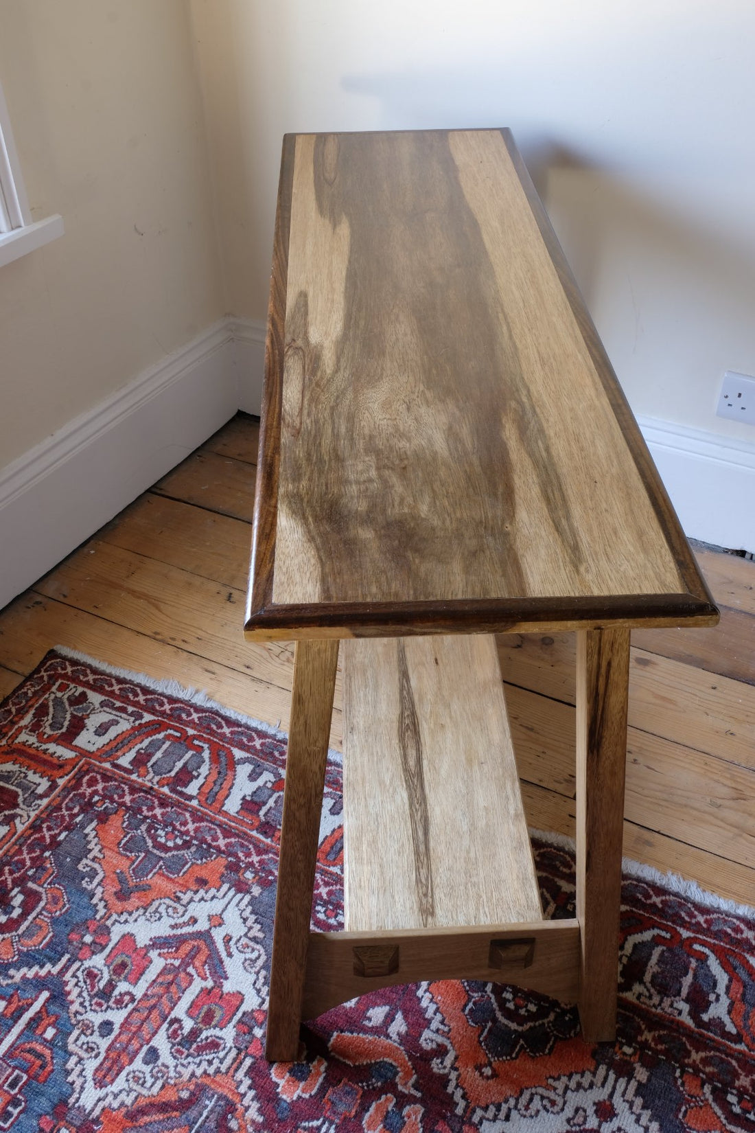 top of table - Arts & Crafts Mission Style Console Table – Solid Black Limba Wood