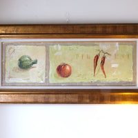 Abstract Triptych Oil On Canvas Fruit Painting by F Ferron – 20th Century Still Life Art