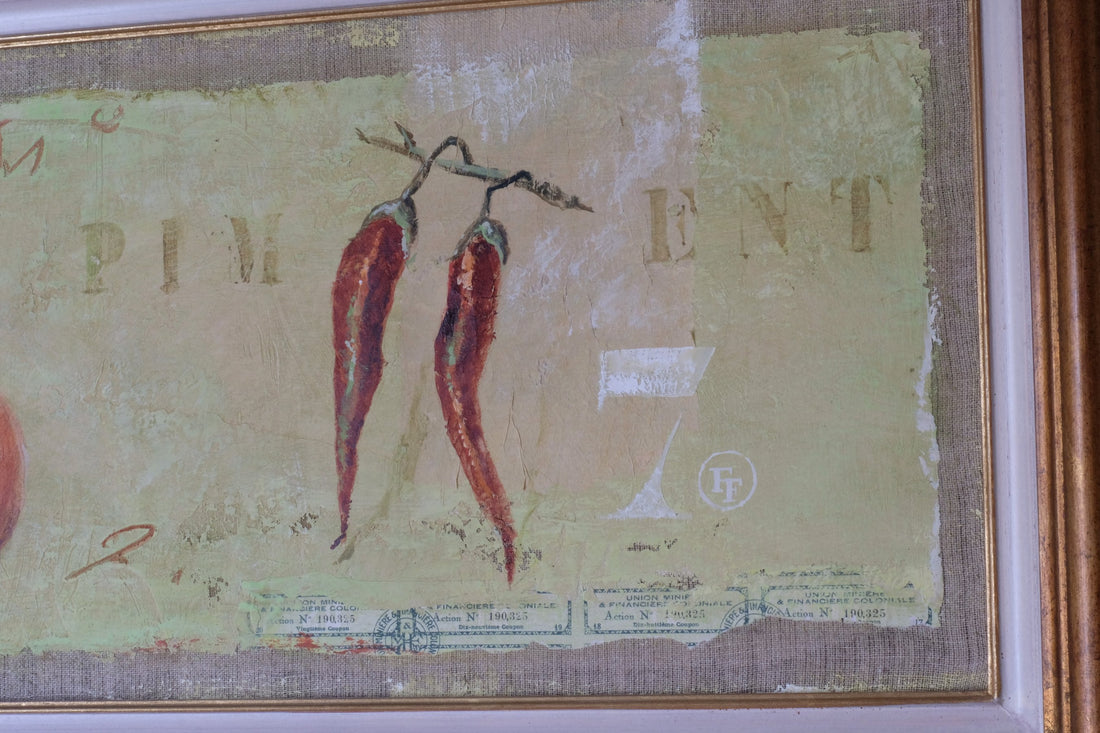 close up - Abstract Triptych Oil On Canvas Fruit Painting by F Ferron – 20th Century Still Life Art