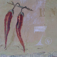 close up - Abstract Triptych Oil On Canvas Fruit Painting by F Ferron – 20th Century Still Life Art