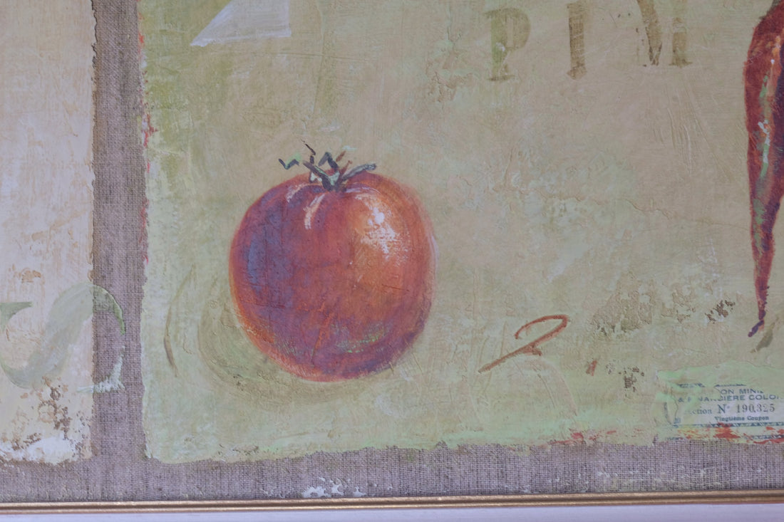 close up - Abstract Triptych Oil On Canvas Fruit Painting by F Ferron – 20th Century Still Life Art