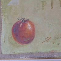 close up - Abstract Triptych Oil On Canvas Fruit Painting by F Ferron – 20th Century Still Life Art