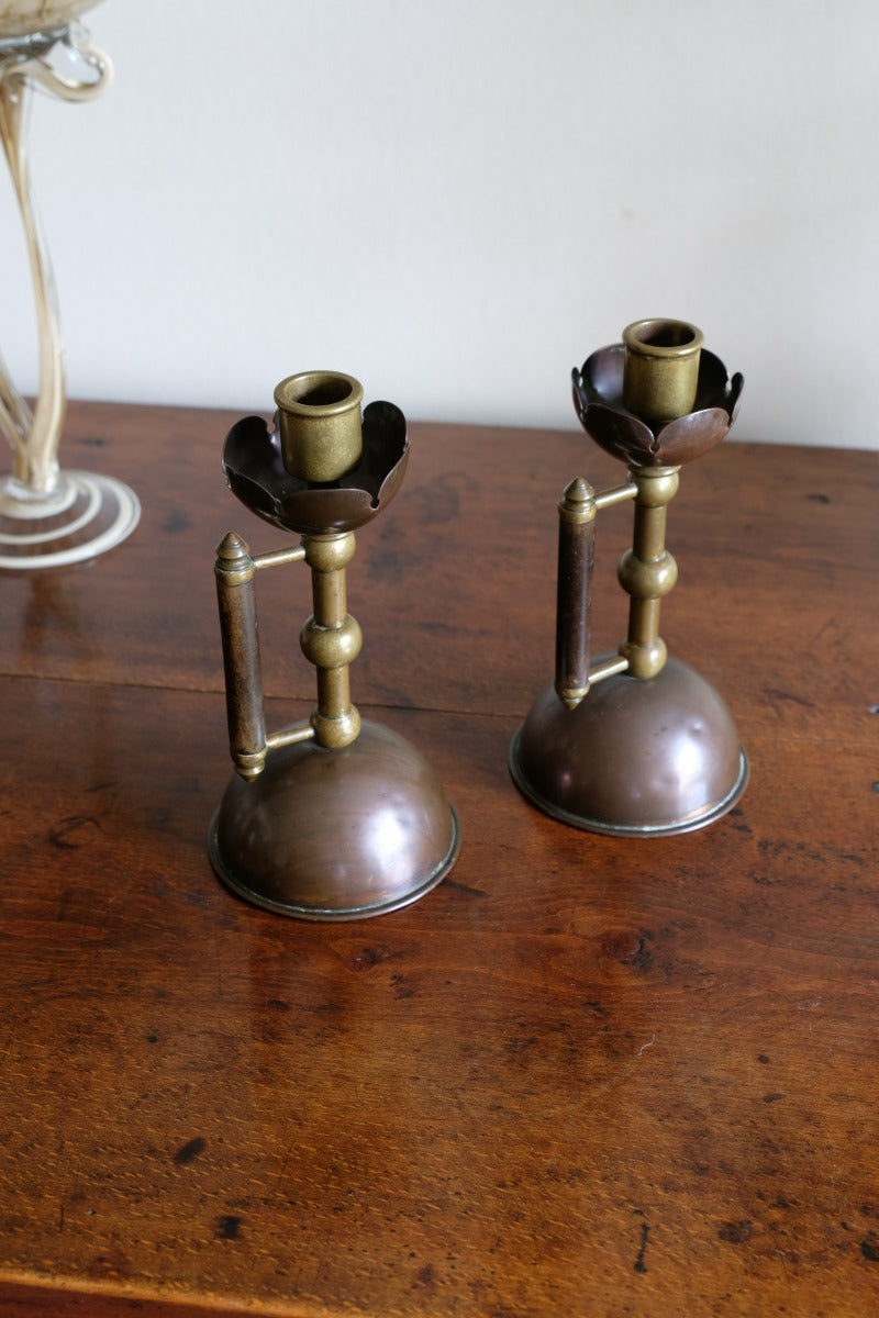 Pair Of Arts & Crafts Copper & Brass Candlesticks