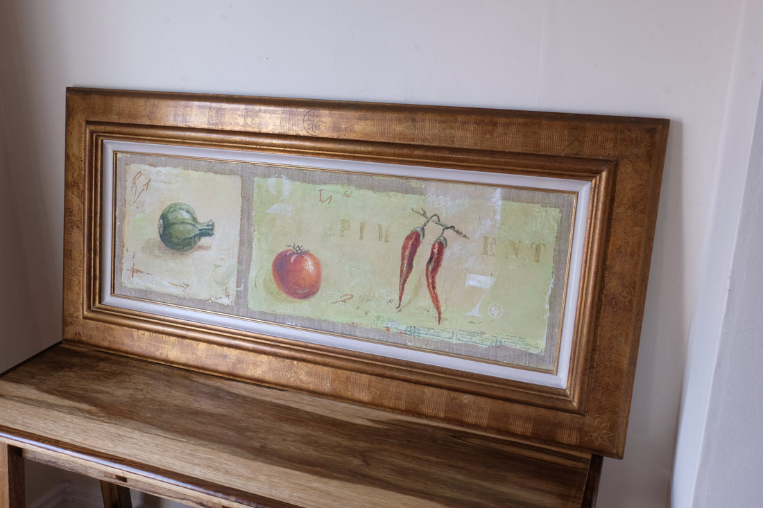 Abstract Triptych Oil On Canvas Fruit Painting by F Ferron – 20th Century Still Life Art