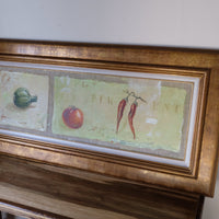 close up - Abstract Triptych Oil On Canvas Fruit Painting by F Ferron – 20th Century Still Life Art