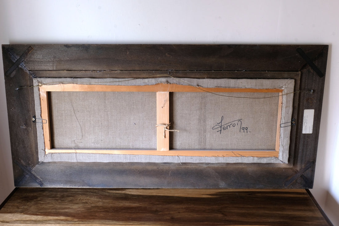 Back - close up - Abstract Triptych Oil On Canvas Fruit Painting by F Ferron – 20th Century Still Life Art