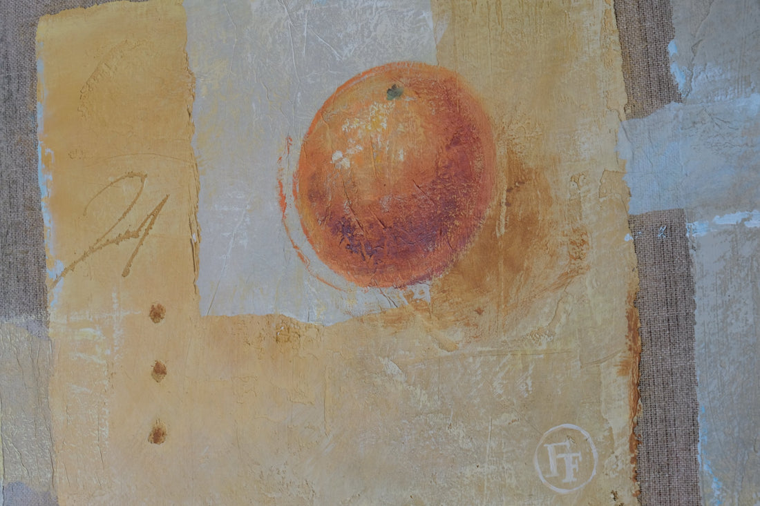 close up - Triptych Oil on Canvas Fruit Painting by Frederique Ferron – Abstract Still Life Art