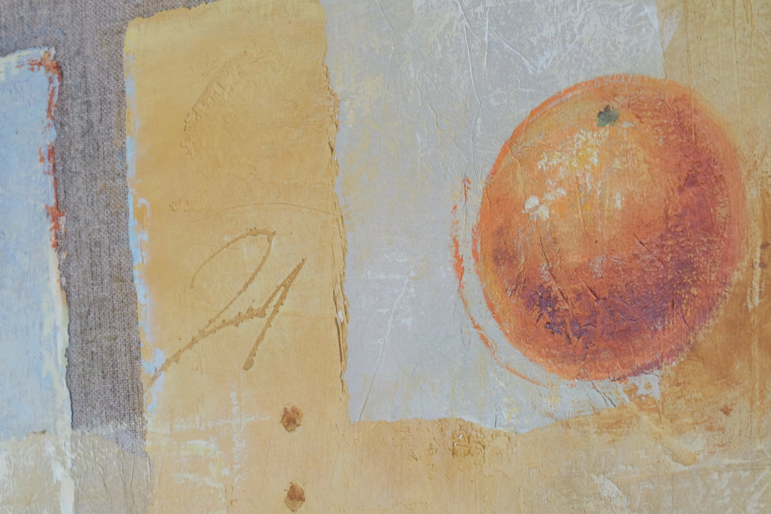 riptych Oil on Canvas Fruit Painting by Frederique Ferron – Abstract Still Life Art