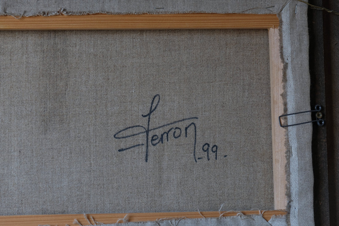 Signature on the reverso - Triptych Oil on Canvas Fruit Painting by Frederique Ferron – Abstract Still Life Art