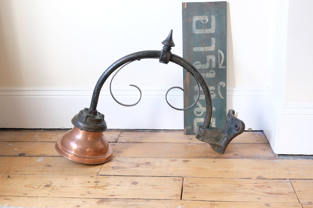 1930s Revo Tipton cast iron and copper swan neck street lamp