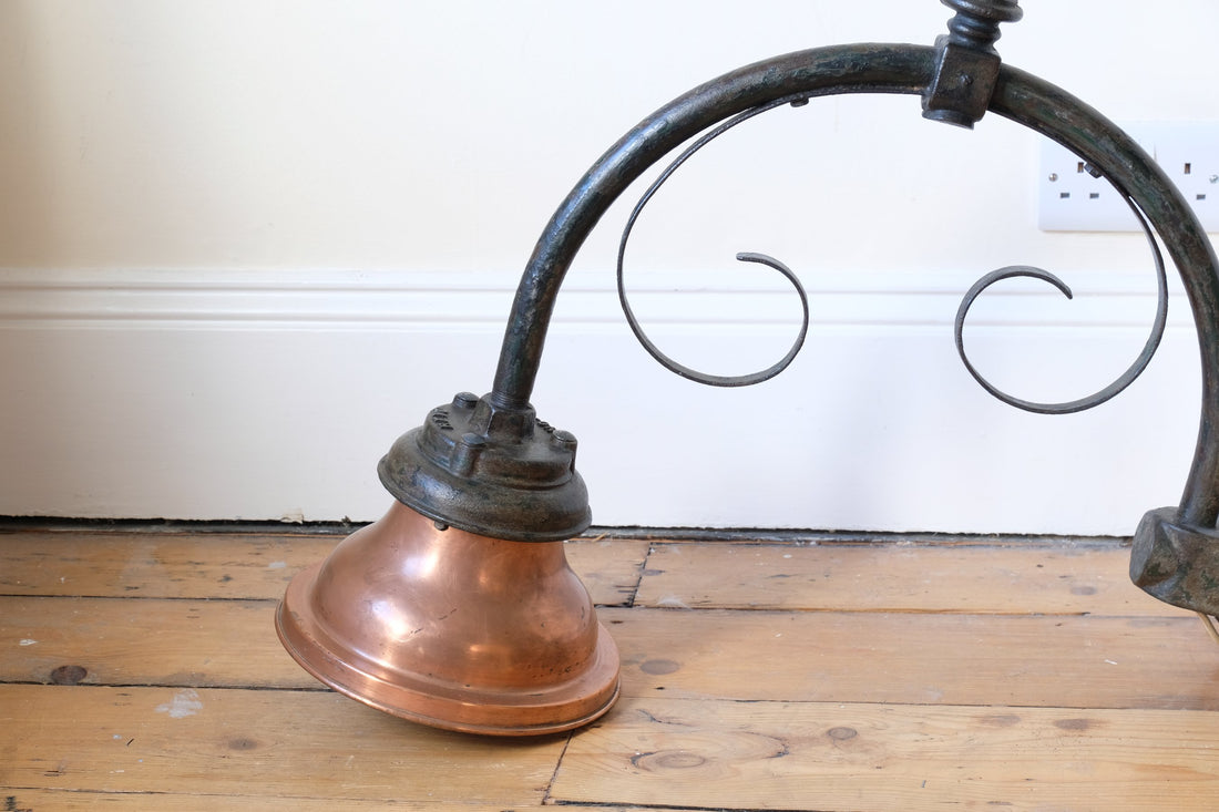 1930s Revo Tipton cast iron and copper swan neck street lamp
