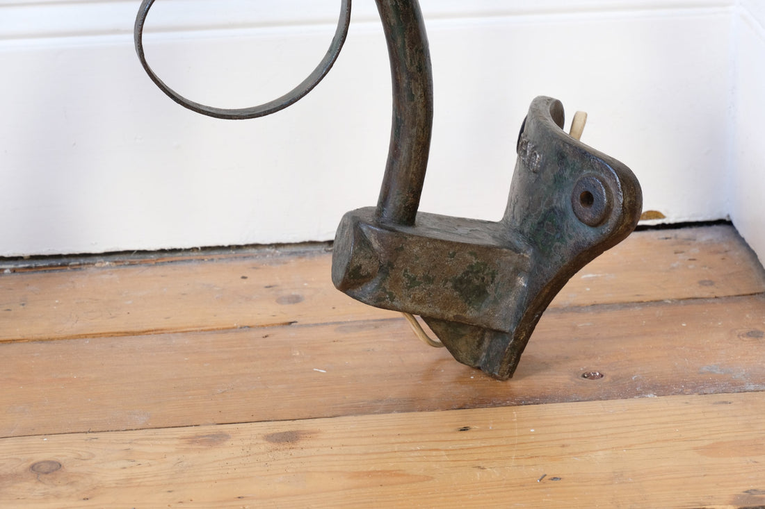 wall or post mounting - 1930s Revo Tipton cast iron and copper swan neck street lamp