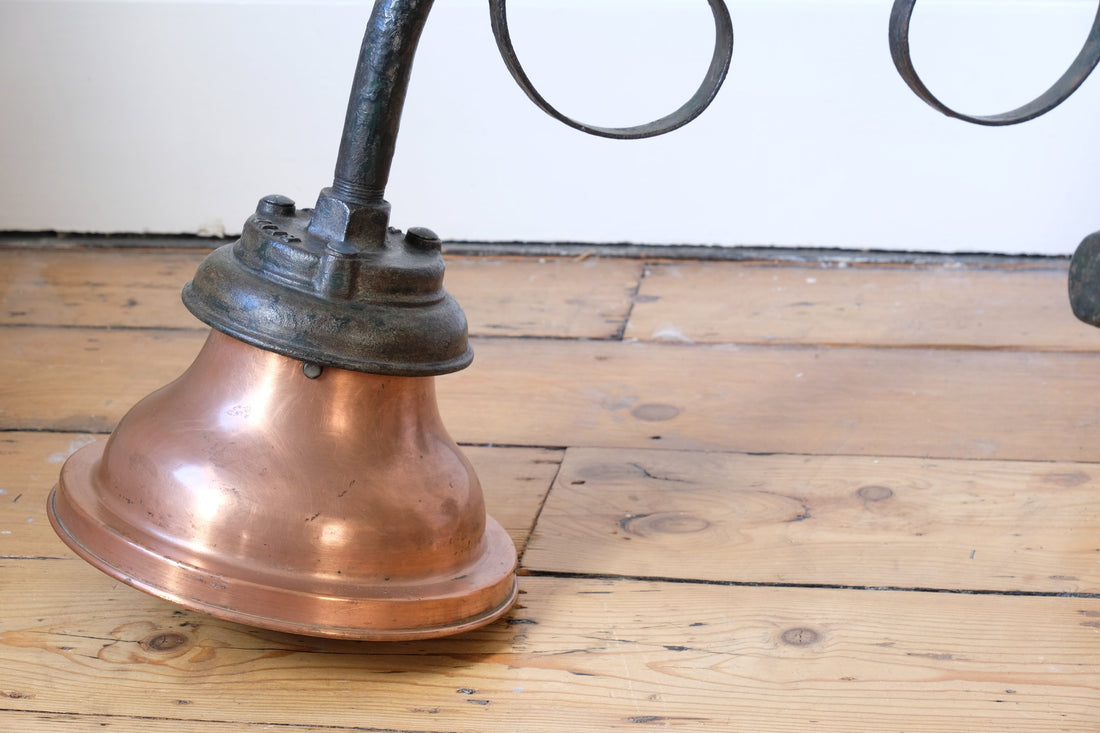 1930s Revo Tipton cast iron and copper swan neck street lamp