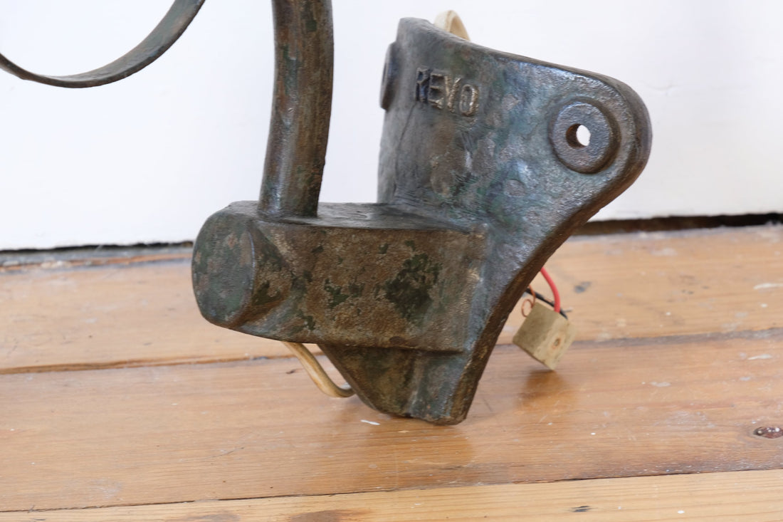 1930s Revo Tipton cast iron and copper swan neck street lamp