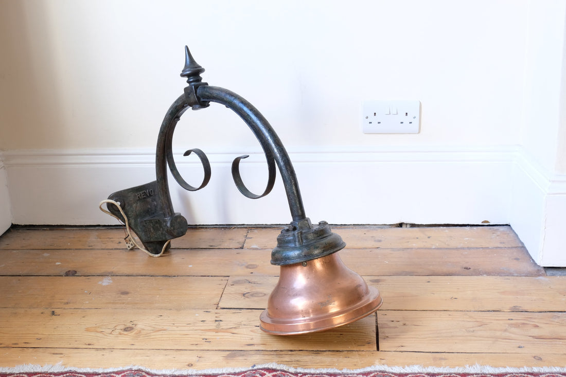 1930s Revo Tipton cast iron and copper swan neck street lamp