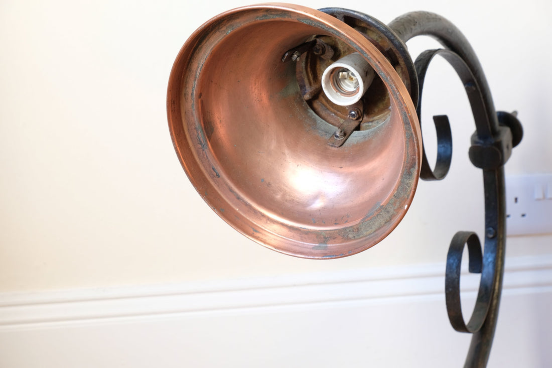 1930s Revo Tipton cast iron and copper swan neck street lamp