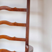19th century English beech ladder-back bench with linen upholstered horsehair seat and waved slats