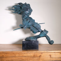 Large Bronze Sculpture Of A Lady Violin Player With A Verdigris Patination