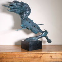 Large Bronze Sculpture Of A Lady Violin Player With A Verdigris Patination