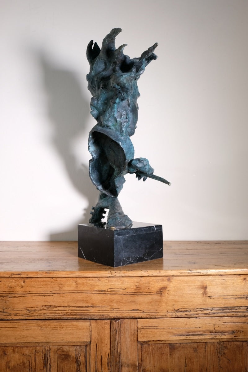 Large Bronze Sculpture Of A Lady Violin Player With A Verdigris Patination