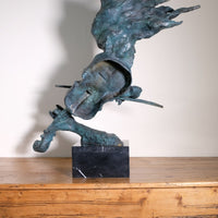 Large Bronze Sculpture Of A Lady Violin Player With A Verdigris Patination