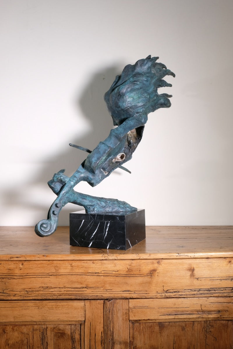 Large Bronze Sculpture Of A Lady Violin Player With A Verdigris Patination