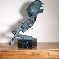 Large Bronze Sculpture Of A Lady Violin Player With A Verdigris Patination