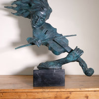 Large Bronze Sculpture Of A Lady Violin Player With A Verdigris Patination