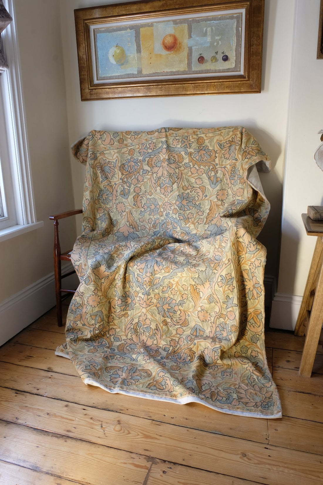 William Morris inspired Arts and Crafts chain stitch tapestry wall hanging textile panel