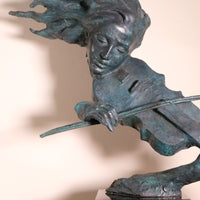 Large Bronze Sculpture Of A Lady Violin Player With A Verdigris Patination