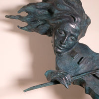 Large Bronze Sculpture Of A Lady Violin Player With A Verdigris Patination