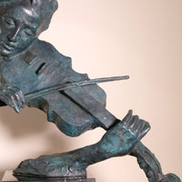 Large Bronze Sculpture Of A Lady Violin Player With A Verdigris Patination