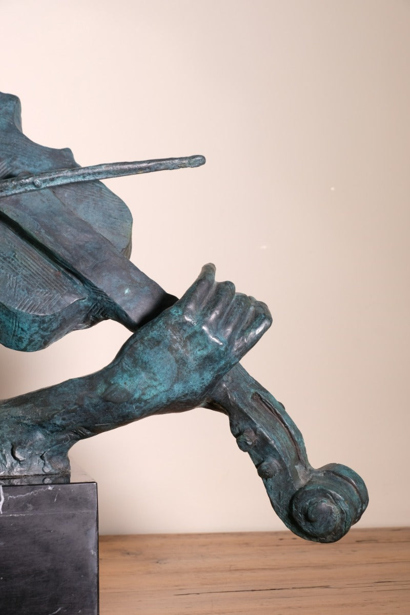 Large Bronze Sculpture Of A Lady Violin Player With A Verdigris Patination