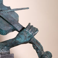 Large Bronze Sculpture Of A Lady Violin Player With A Verdigris Patination