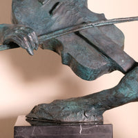 Large Bronze Sculpture Of A Lady Violin Player With A Verdigris Patination