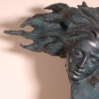 Large Bronze Sculpture Of A Lady Violin Player With A Verdigris Patination