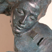 Large Bronze Sculpture Of A Lady Violin Player With A Verdigris Patination