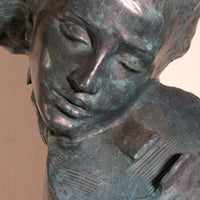 Large Bronze Sculpture Of A Lady Violin Player With A Verdigris Patination