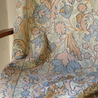 Exploring the pattern on a William Morris inspired Arts and Crafts chain stitch tapestry wall hanging textile panel 