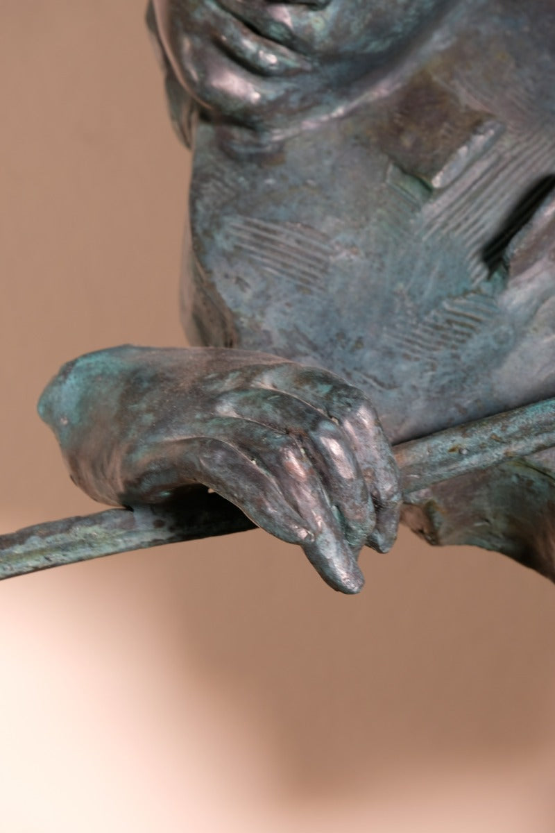 Large Bronze Sculpture Of A Lady Violin Player With A Verdigris Patination