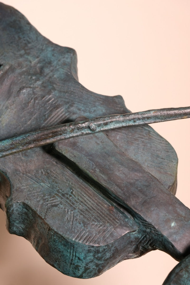 Large Bronze Sculpture Of A Lady Violin Player With A Verdigris Patination