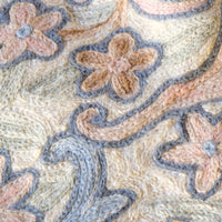 close up of the chain stitching on a William Morris inspired Arts and Crafts chain stitch tapestry wall hanging textile panel