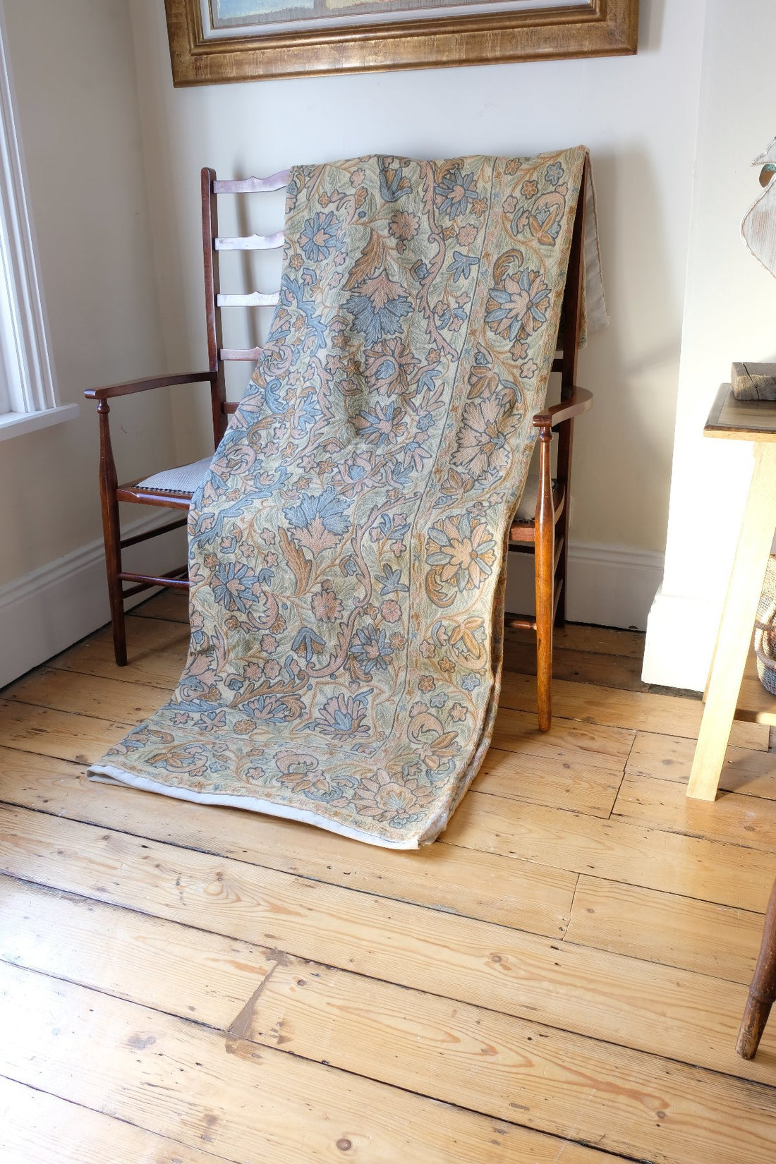 William Morris inspired Arts and Crafts chain stitch tapestry wall hanging textile panel