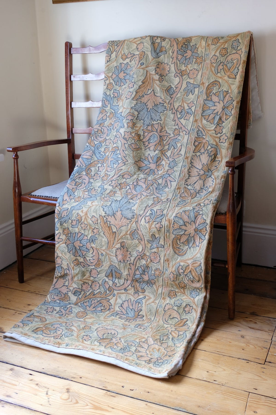 William Morris inspired Arts and Crafts chain stitch tapestry wall hanging textile panel