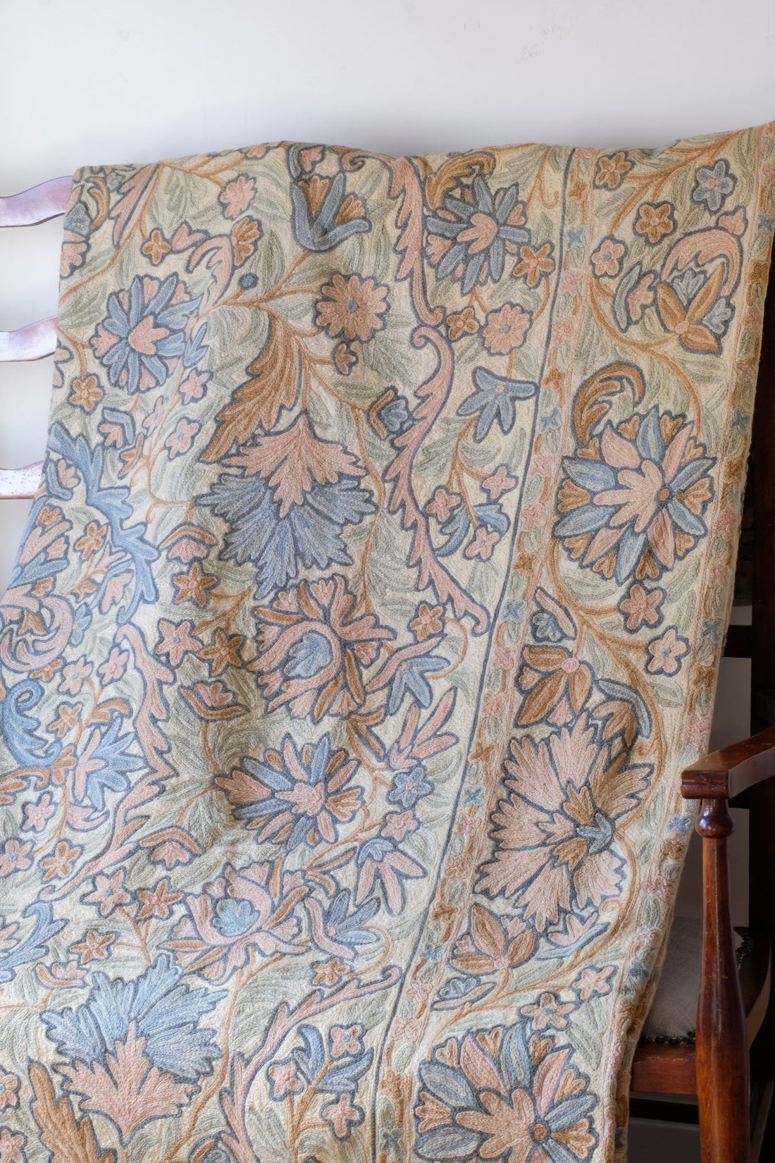 William Morris inspired Arts and Crafts chain stitch tapestry wall hanging textile panel