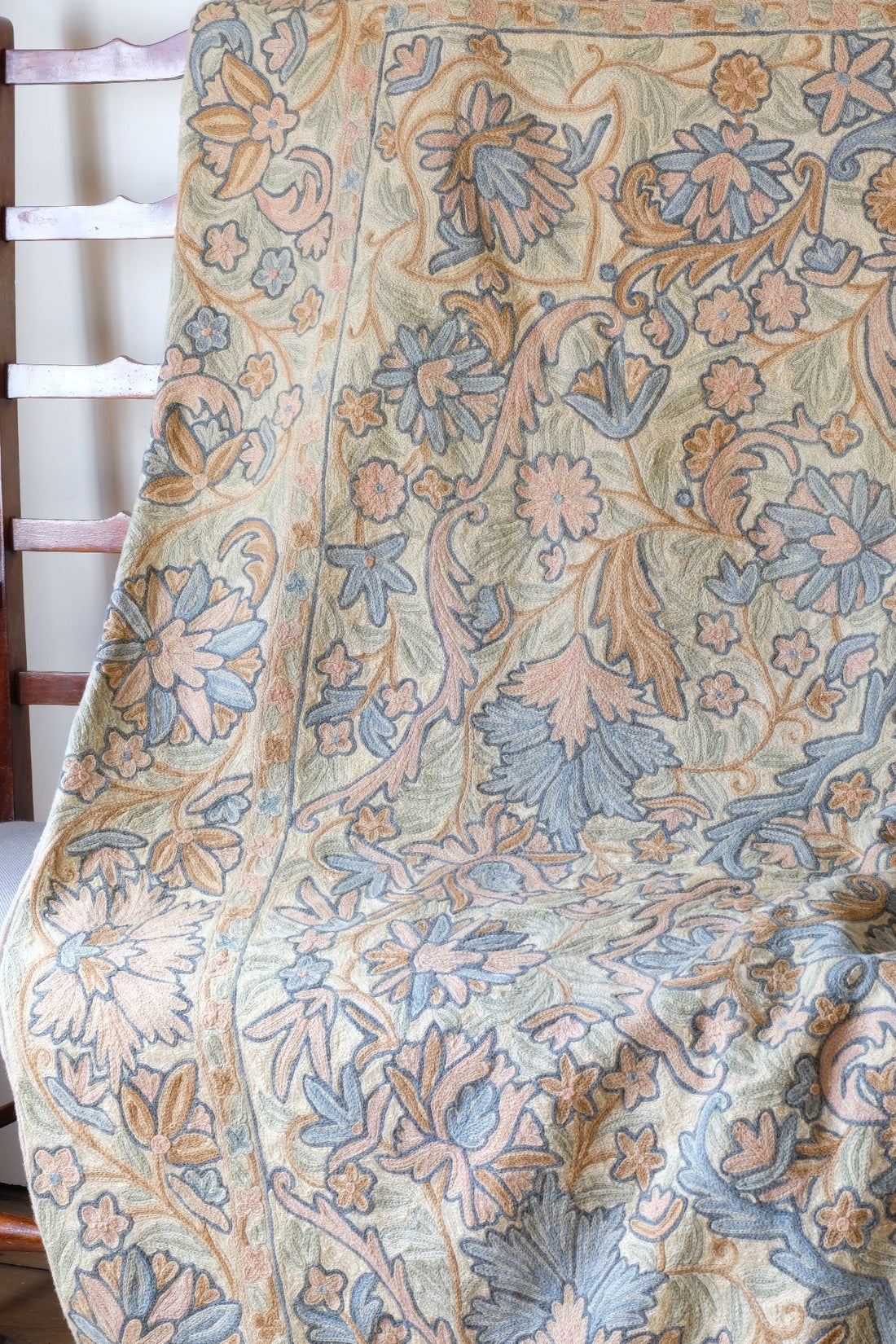 William Morris inspired Arts and Crafts chain stitch tapestry wall hanging textile panel