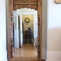 large antique Indian carved hardwood mirror with Indo-Islamic Moorish arch detail