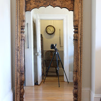 large antique Indian carved hardwood mirror with Indo-Islamic Moorish arch detail